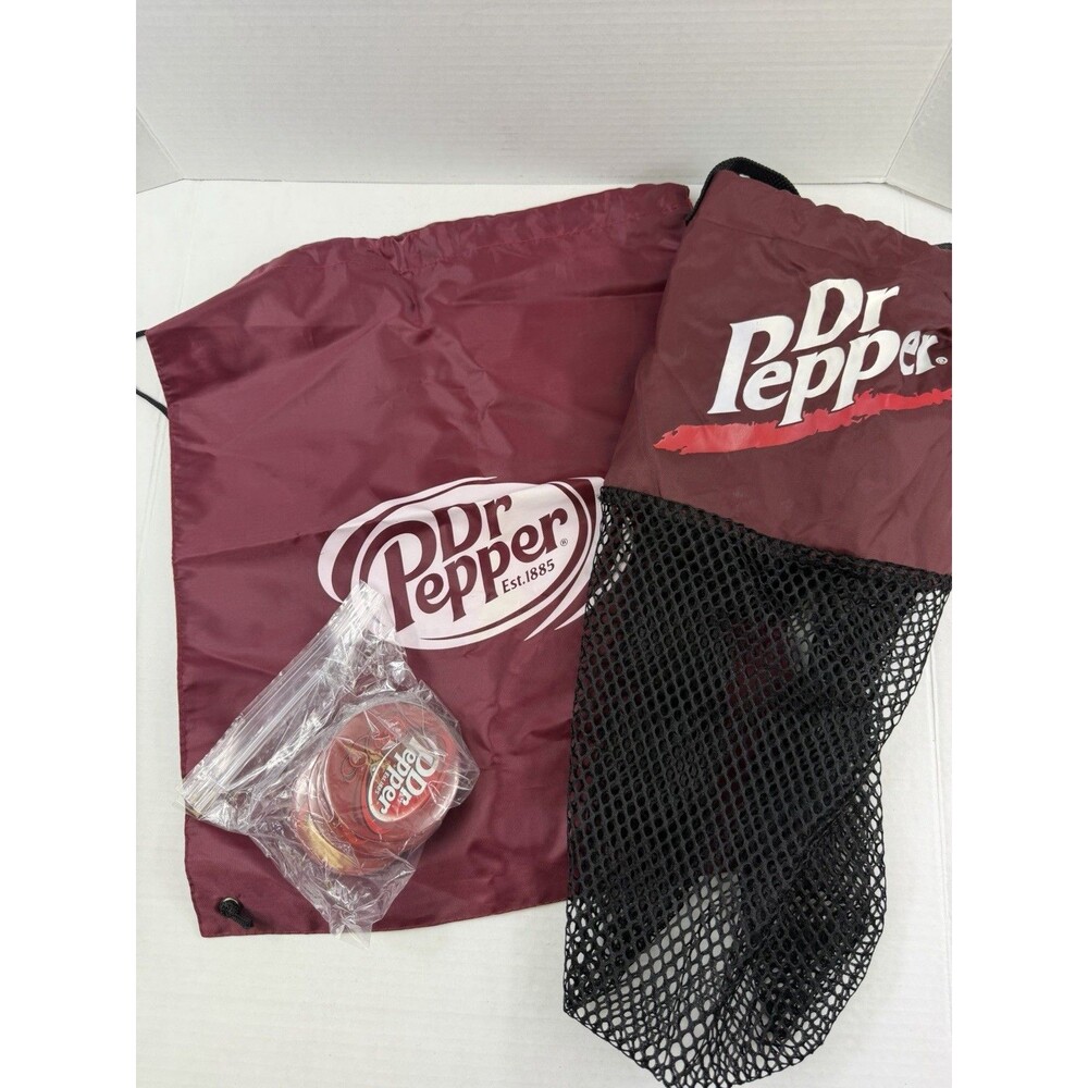 Dr Pepper Drawstring Cinch Bag, Dr. Pepper Beach Bag & 5 Dr. Pepper Buttons-B2
